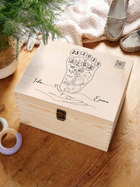 Personalized Baby Footprint Memory Box with Birth Details